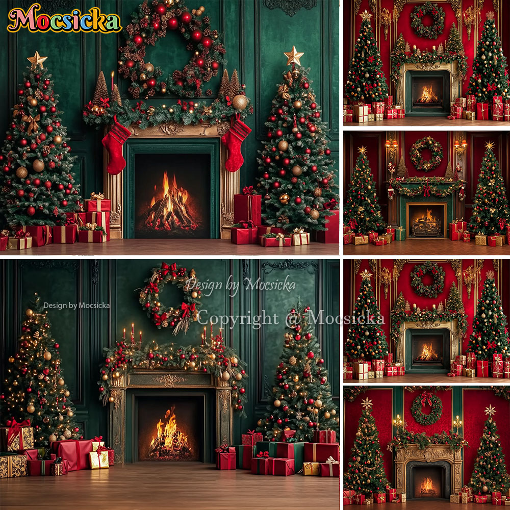 Photography Lighting And Backdrop - Mocsicka vermelho natal lareira fundo fotografia