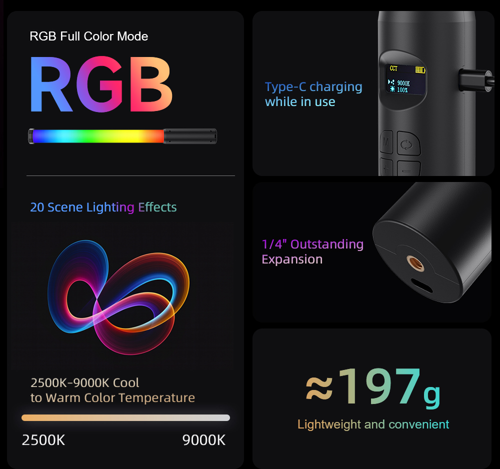 LUXCEO P300 RGB Tube 5W 380LM  - Photography Lighting Stick avaliação e preço